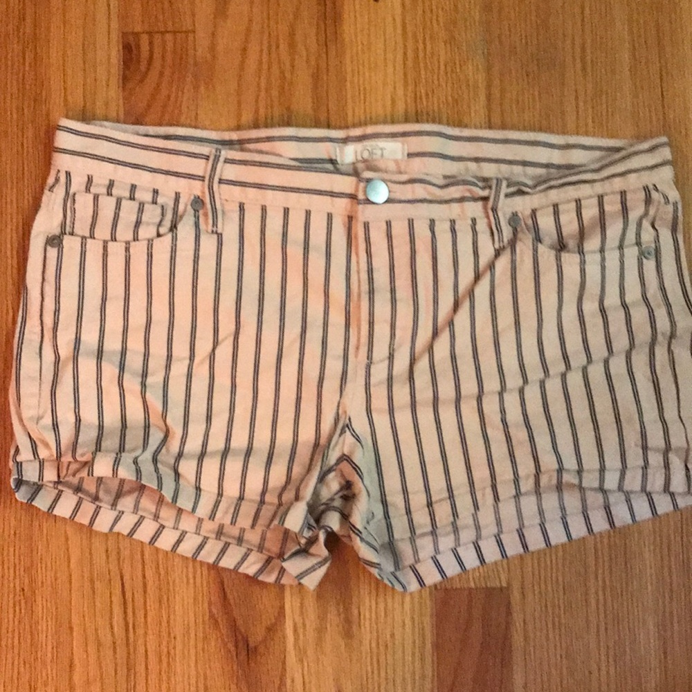 Loft  Striped Jean Shorts - Size 14